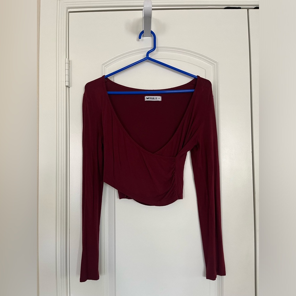 Women’s Maroon Long Sleeve Crop Top Wrap